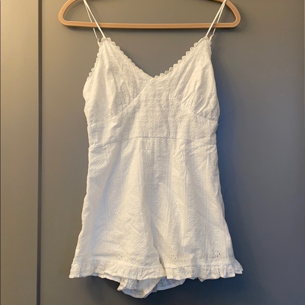 Crochet white lace romper